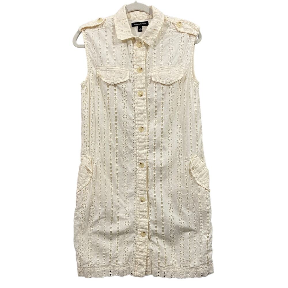 Banana Republic Eyelet Sleeveless Pocket Dress Ivory Size 6 - Picture 2 of 7